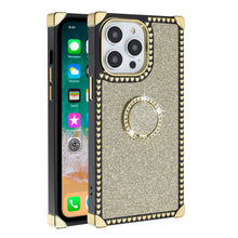 For iPhone 15 PRO Case Full Glitter Fashion Ring Stand Cover + 2 Tempered Glass