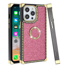 For iPhone 15 PRO Case Full Glitter Fashion Ring Stand Cover + 2 Tempered Glass