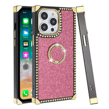 For iPhone 15 Pro Max Case Full Glitter Square RingStand +2 Screen Protectors