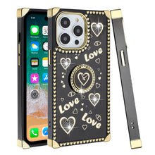 For iPhone 15 PLUS Case Love hearts Phone Cover with Stand + 2 Tempered Glass