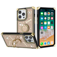 For iPhone 15 PRO Case Love hearts Phone Cover with Stand + 2 Tempered Glass