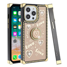 For iPhone 15 Case Love hearts Bling Phone Cover with Stand + 2 Tempered Glass