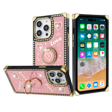 For iPhone 15 PRO Case Love hearts Phone Cover with Stand + 2 Tempered Glass