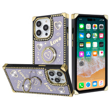 For iPhone 15 PRO Case Love hearts Phone Cover with Stand + 2 Tempered Glass