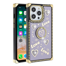 For iPhone 15 PRO Case Love hearts Phone Cover with Stand + 2 Tempered Glass