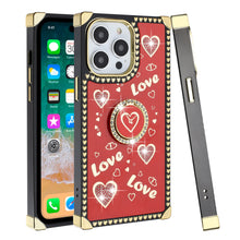 For iPhone 15 Case Love hearts Bling Phone Cover with Stand + 2 Tempered Glass