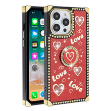 For iPhone 15 PRO Case Love hearts Phone Cover with Stand + 2 Tempered Glass