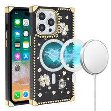 For iPhone 15 PRO Case Magnetic Charging Bling Hearts Cover + 2 Tempered Glass