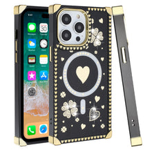 For iPhone 13 (6.1") Case Magnetic Ring Heart Studded Bling Square Cover