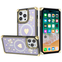 For iPhone 15 PRO Case Magnetic Charging Bling Hearts Cover + 2 Tempered Glass