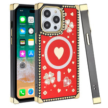 For iPhone 15 PRO Case Magnetic Charging Bling Hearts Cover + 2 Tempered Glass