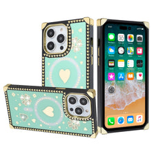 For iPhone 15 PRO Case Magnetic Charging Bling Hearts Cover + 2 Tempered Glass