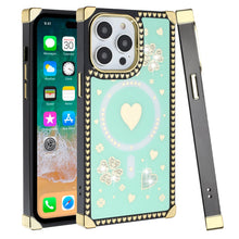 For iPhone 15 PRO Case Magnetic Charging Bling Hearts Cover + 2 Tempered Glass