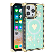 For iPhone 15 PRO Case Magnetic Charging Bling Hearts Cover + 2 Tempered Glass