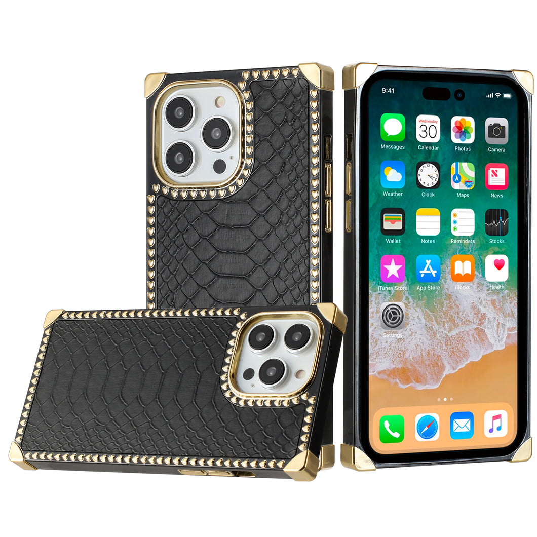 For iPhone 15 PRO Case Vegan Leather Textured Fashion Cover + 2 Tempered Glass