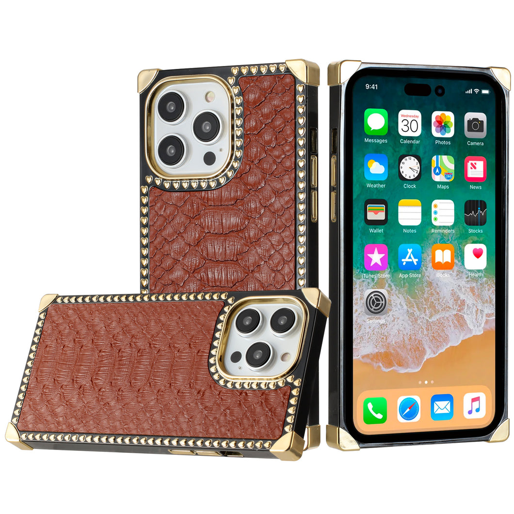 For iPhone 15 PLUS Case Vegan Leather Textured Phone Cover + 2 Tempered Glass