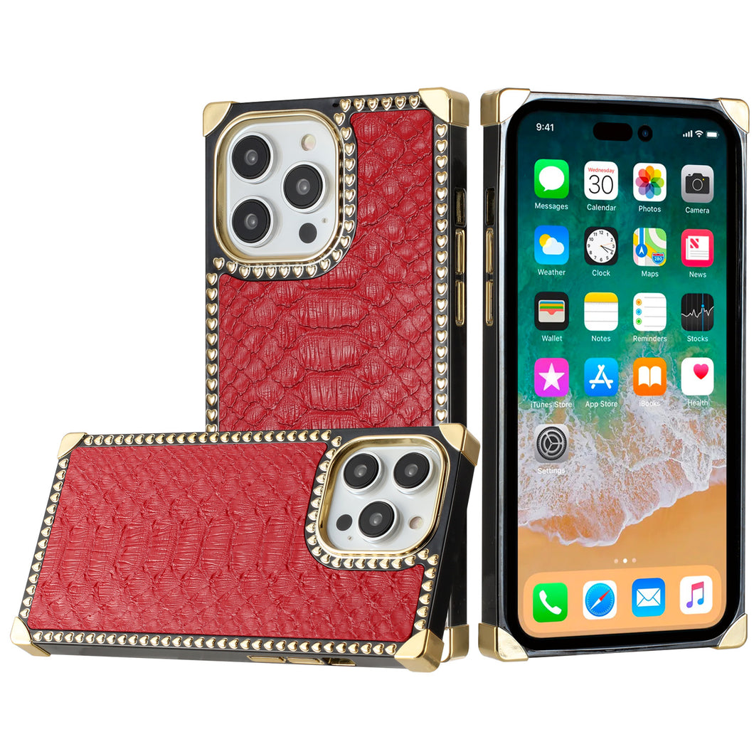 For iPhone 15 PRO Case Vegan Leather Textured Fashion Cover + 2 Tempered Glass