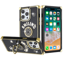 For iPhone 15 PRO Case Smiling Bling Ring Stand Phone Cover + 2 Tempered Glass