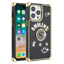 For iPhone 15 PRO Case Smiling Bling Ring Stand Phone Cover + 2 Tempered Glass