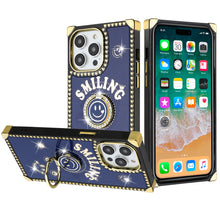 For iPhone 15 PRO Case Smiling Bling Ring Stand Phone Cover + 2 Tempered Glass