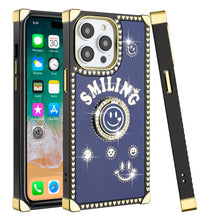 For iPhone 15 PRO Case Smiling Bling Ring Stand Phone Cover + 2 Tempered Glass