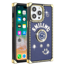 For iPhone 15 PRO Case Smiling Bling Ring Stand Phone Cover + 2 Tempered Glass