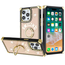 For iPhone 15 PRO Case Smiling Bling Ring Stand Phone Cover + 2 Tempered Glass