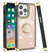 For iPhone 15 PRO Case Smiling Bling Ring Stand Phone Cover + 2 Tempered Glass