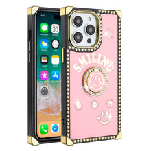 For iPhone 15 PRO Case Smiling Bling Ring Stand Phone Cover + 2 Tempered Glass