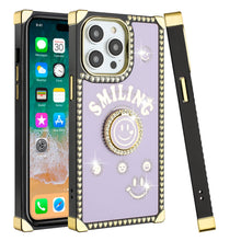 For iPhone 15 PRO Case Smiling Bling Ring Stand Phone Cover + 2 Tempered Glass