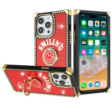 For iPhone 15 PRO Case Smiling Bling Ring Stand Phone Cover + 2 Tempered Glass