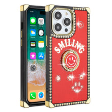 For iPhone 15 PRO Case Smiling Bling Ring Stand Phone Cover + 2 Tempered Glass