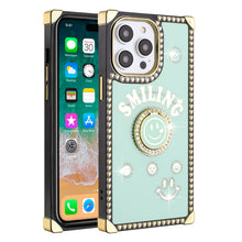 For iPhone 15 PRO Case Smiling Bling Ring Stand Phone Cover + 2 Tempered Glass