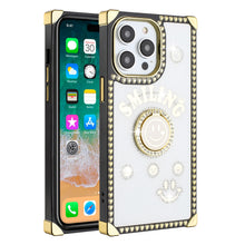 For iPhone 13 (6.1") Case Heart Studded Diamond Bling Smiling Square Ring Cover