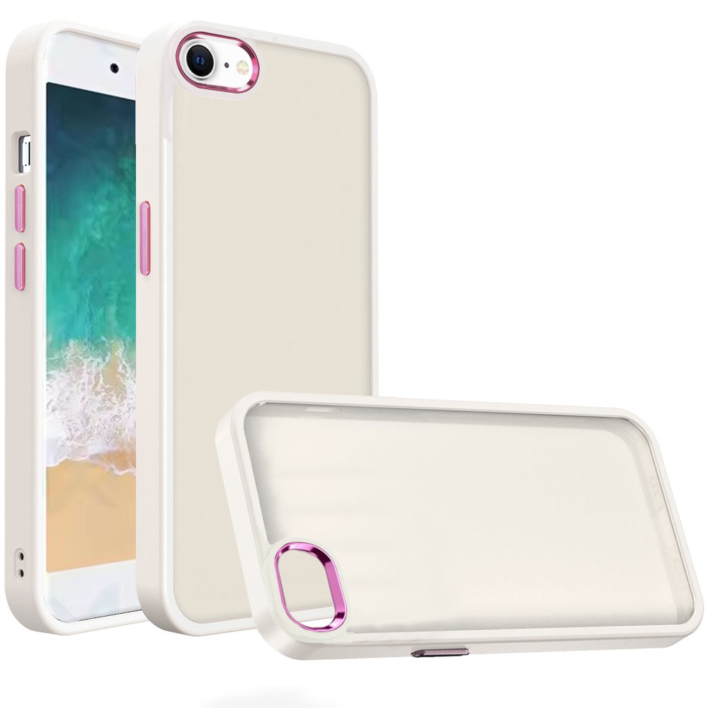 For iPhone 16e Case Rubberized Thick Acrylic Metal Buttons + Tempered Glass