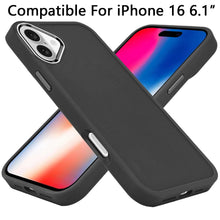 For iPhone 16 6.1inch Case Soft Acrylic Hybrid w/ Metal Buttons + Tempered Glass