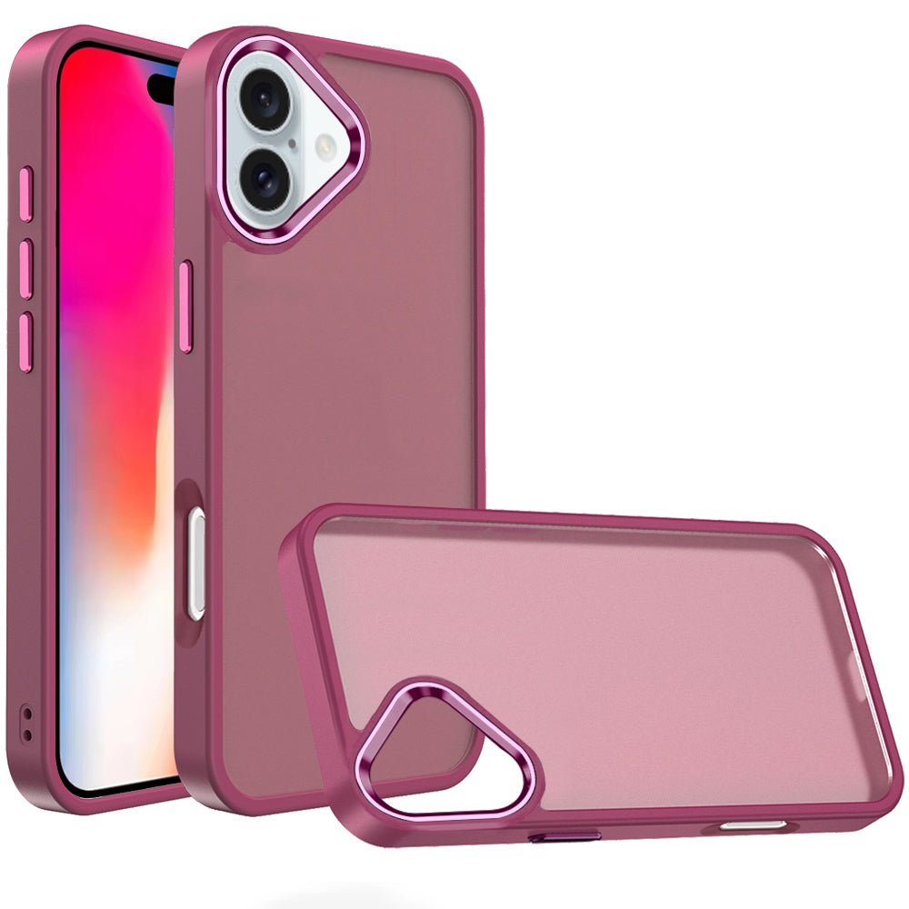 For iPhone 16 6.1inch Case Soft Acrylic Hybrid w/ Metal Buttons + Tempered Glass