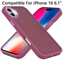 For iPhone 16 6.1inch Case Soft Acrylic Hybrid w/ Metal Buttons + Tempered Glass