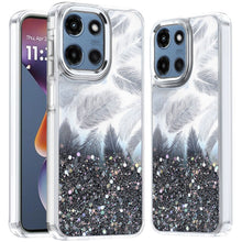 For Moto G 2025 Case Feathers Glitter Epoxy Cute Phone Cover + Tempered Glass