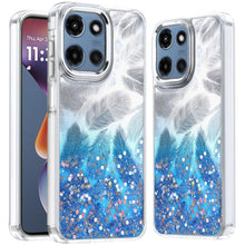 For Moto G 2025 Case Feathers Glitter Epoxy Cute Phone Cover + Tempered Glass