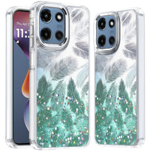 For Moto G 2025 Case Feathers Glitter Epoxy Cute Phone Cover + Tempered Glass
