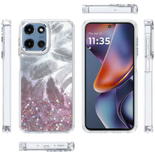 For Moto G 2025 Case Feathers Glitter Epoxy Cute Phone Cover + Tempered Glass