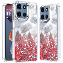 For Moto G 2025 Case Feathers Glitter Epoxy Cute Phone Cover + Tempered Glass