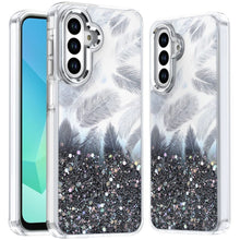 For Samsung A16 5G Case Feathers Glitter Epoxy Cute Phone Cover + Tempered Glass