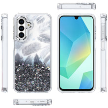 For Samsung A16 5G Case Feathers Glitter Epoxy Cute Phone Cover + Tempered Glass