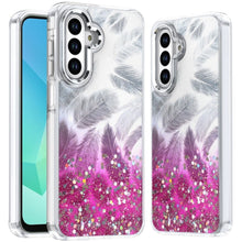 For Samsung A16 5G Case Feathers Glitter Epoxy Cute Phone Cover + Tempered Glass