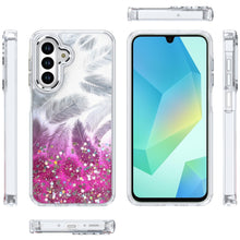 For Samsung A16 5G Case Feathers Glitter Epoxy Cute Phone Cover + Tempered Glass