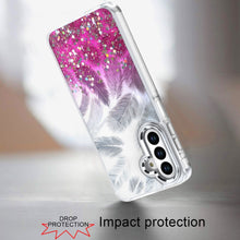 For Samsung A16 5G Case Feathers Glitter Epoxy Cute Phone Cover + Tempered Glass