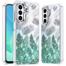 For Samsung A16 5G Case Feathers Glitter Epoxy Cute Phone Cover + Tempered Glass