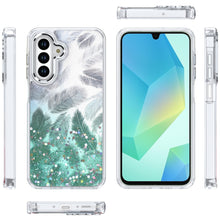 For Samsung A16 5G Case Feathers Glitter Epoxy Cute Phone Cover + Tempered Glass